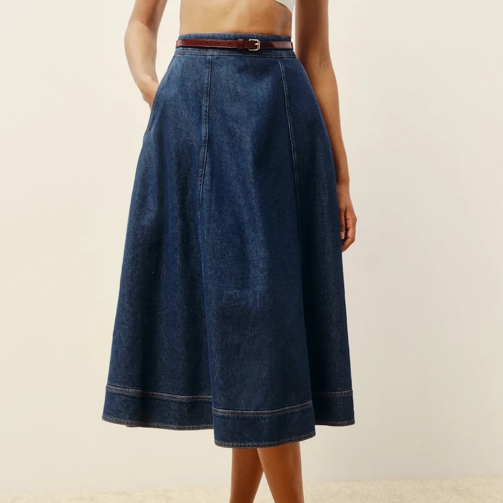 Reformation Delilah Denim Midi Skirt Size 24